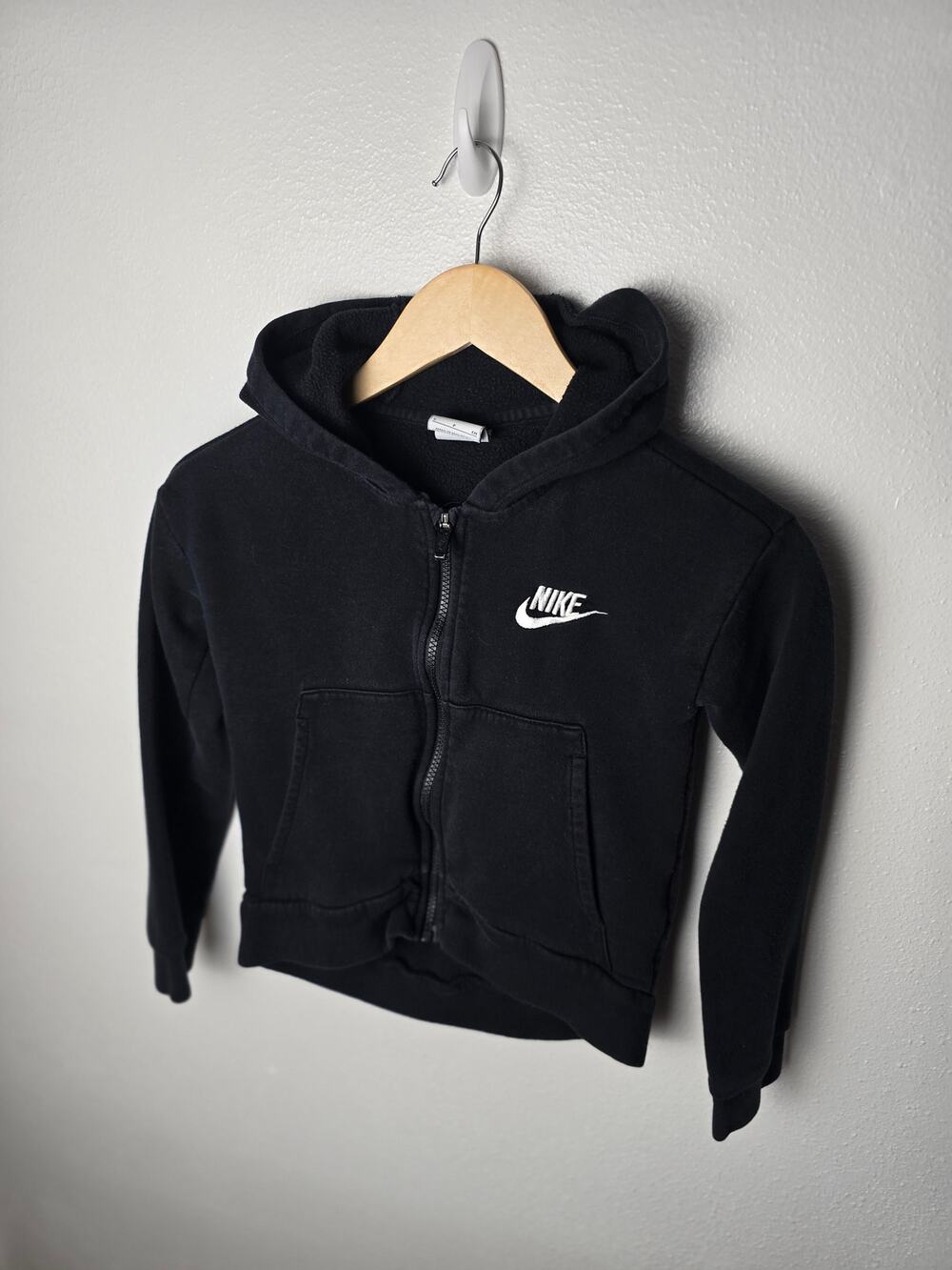 Nike Hoodie Youth S Black Full Zip Fleece Embroidered Swoosh Vintage Style